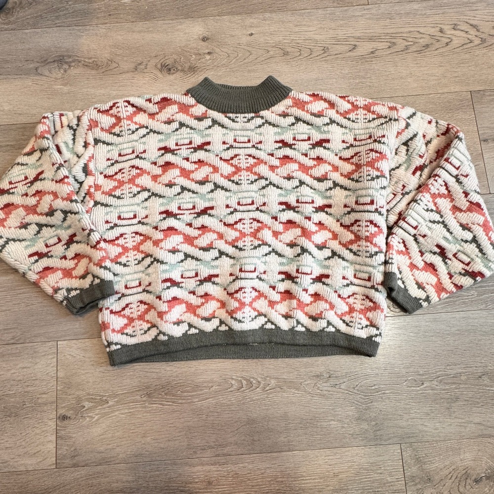 Vintage Tarazzia‎ Mock Neck Geometric Print Knit Sweater Womens Size Medium M